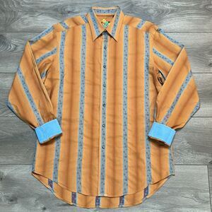 Robert Graham Striped Long Sleeve Button Shirt Contrasting Cuffs Orange‎ Blue M